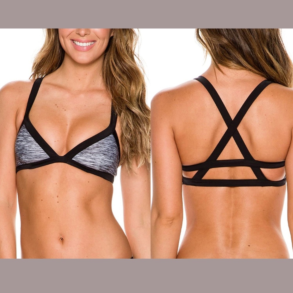 NEW Rip‎ Curl Mirage Colorblock X-Back Bikini Top in Black/Grey [SZ XS ]